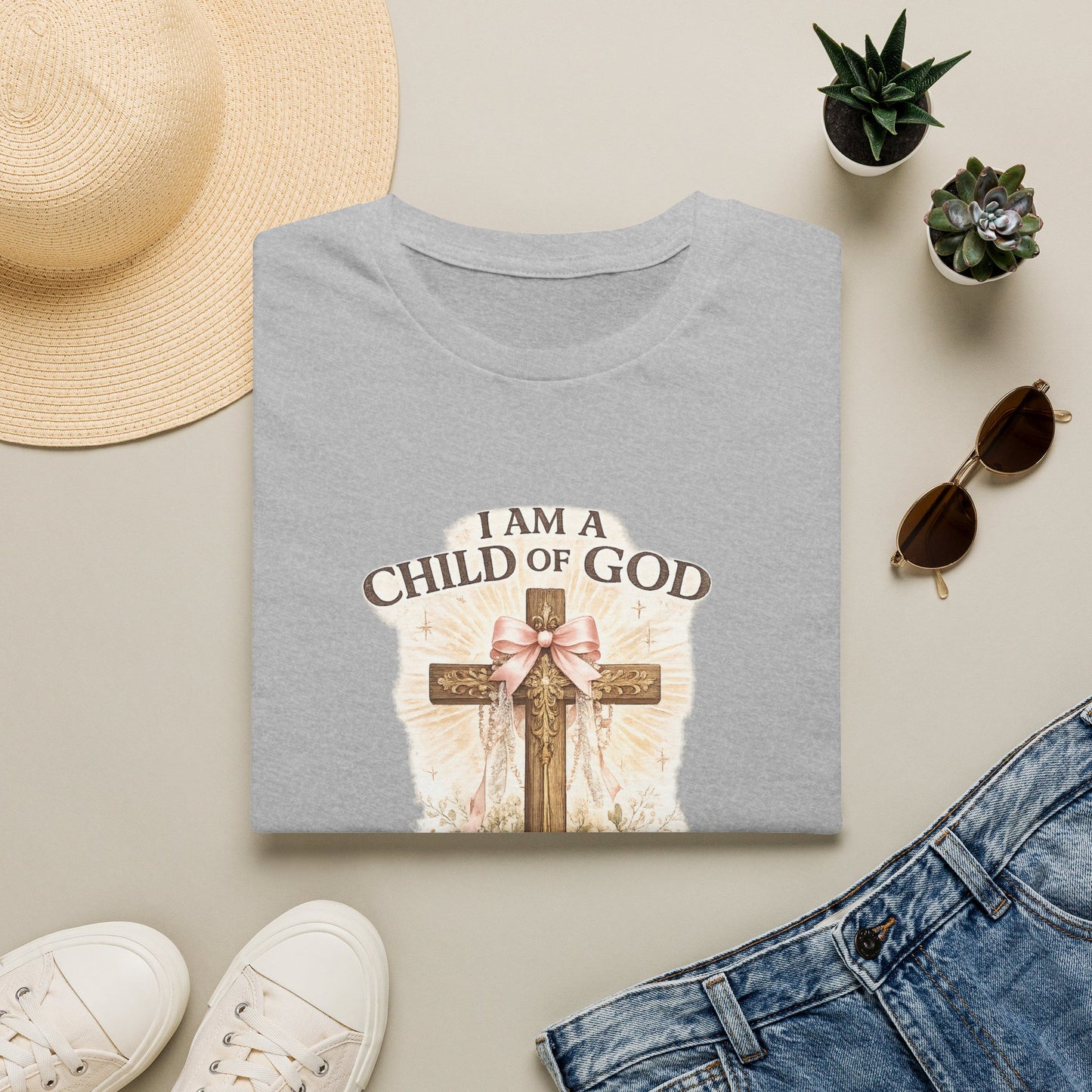 I Am a Child of God T-Shirt — Floral Cross Christian Tee