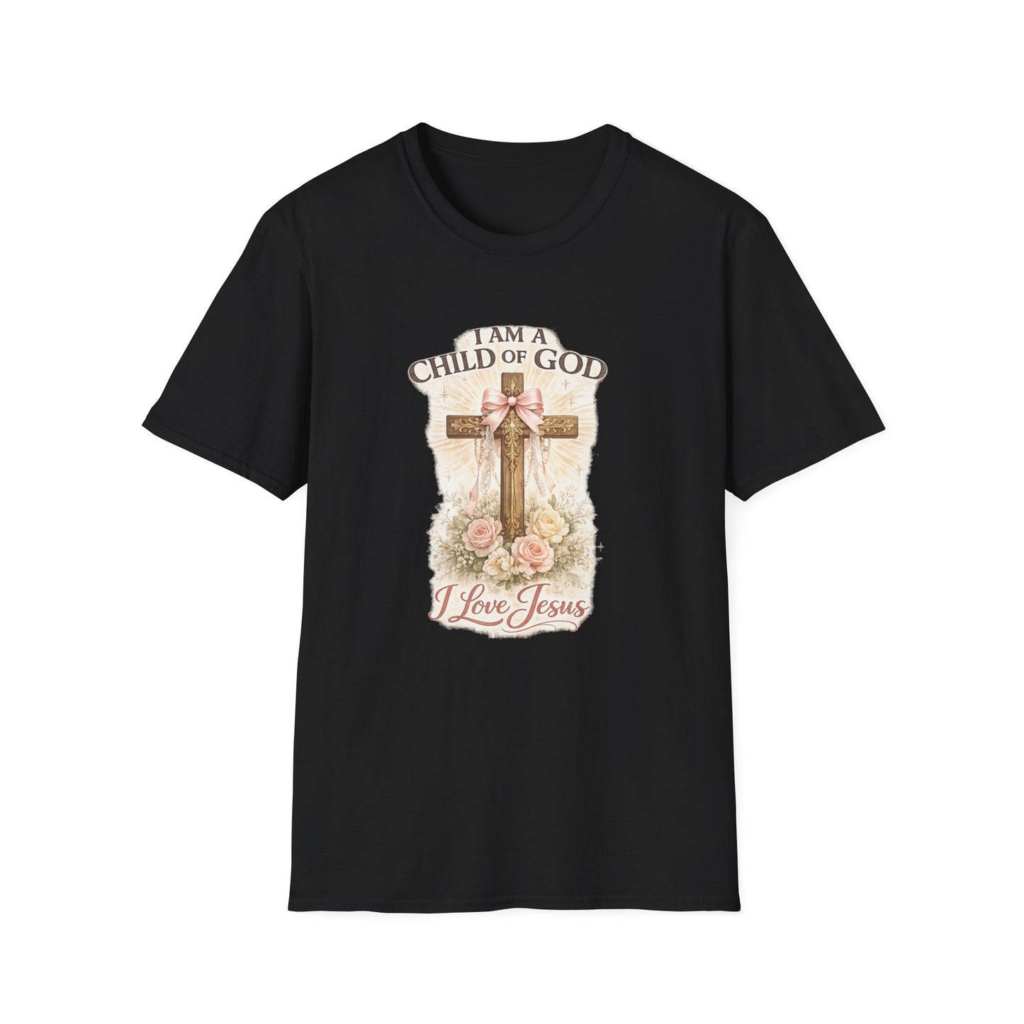 I Am a Child of God T-Shirt — Floral Cross Christian Tee