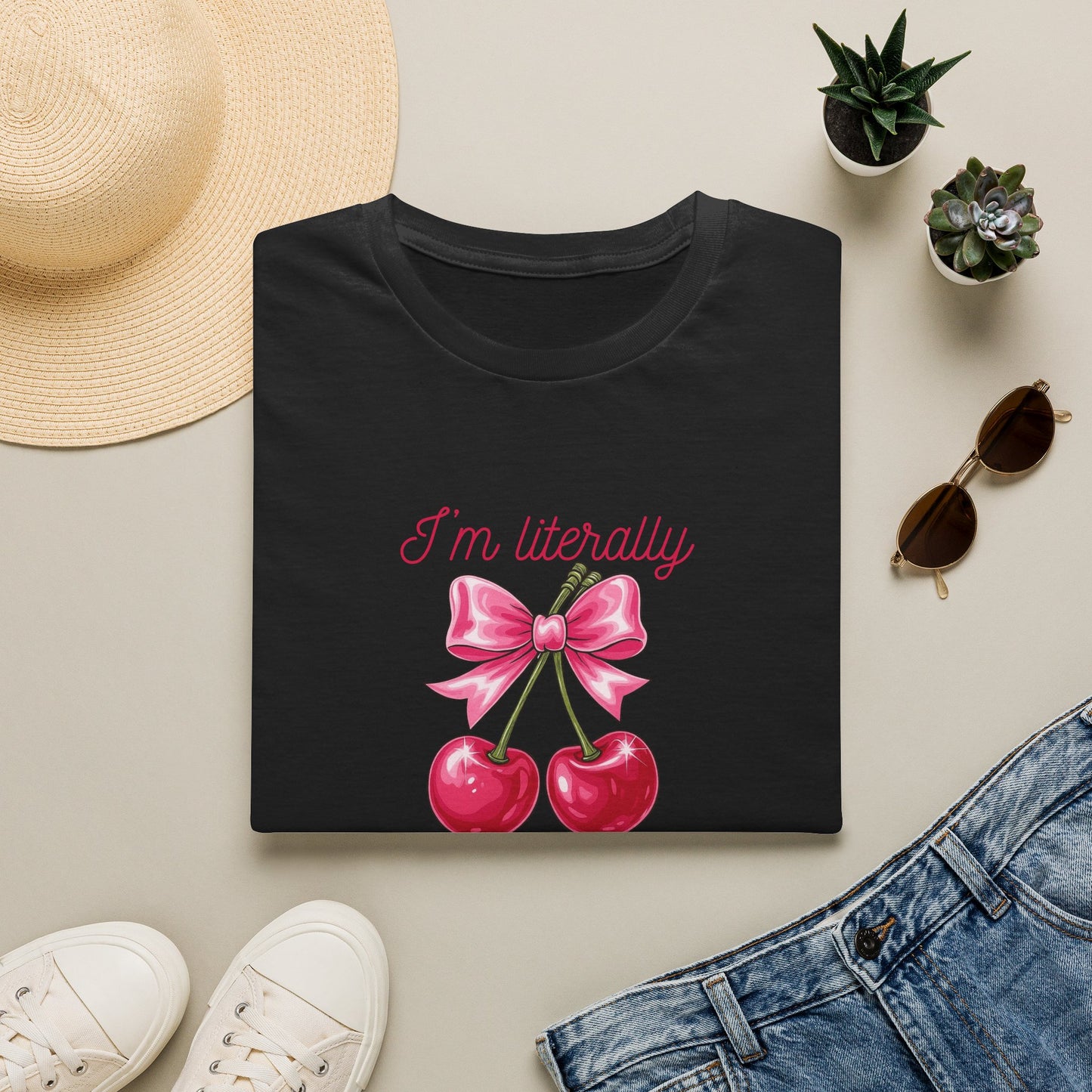 T-Shirt — “I’m Literally Just a Girl” Cherry Bow Graphic Tee