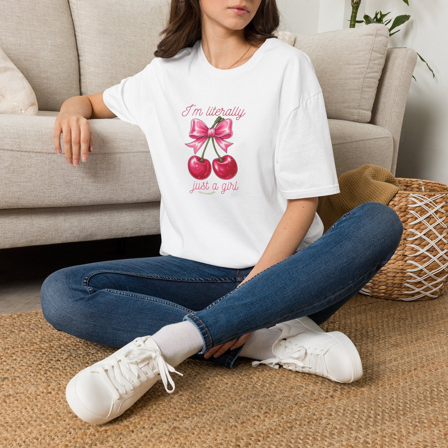 T-Shirt — “I’m Literally Just a Girl” Cherry Bow Graphic Tee