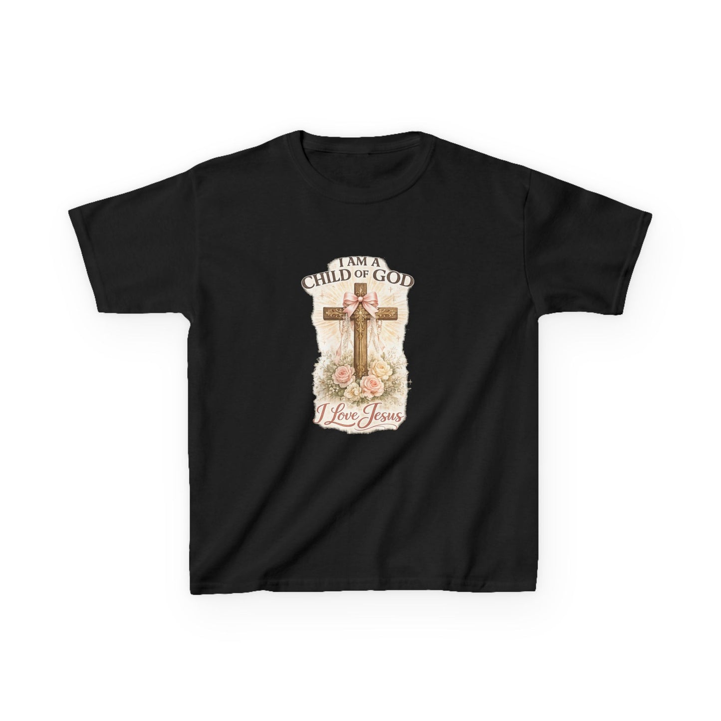 Kids T‑Shirt — "I Am a Child of God, I Love Jesus" Cross Design (Christian Children’s Faith Tee)