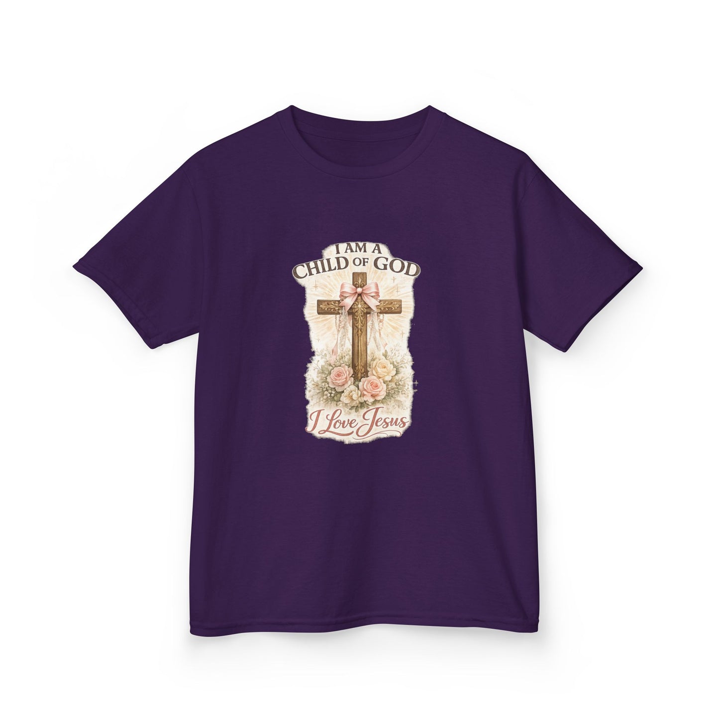Kids T‑Shirt — "I Am a Child of God, I Love Jesus" Cross Design (Christian Children’s Faith Tee)