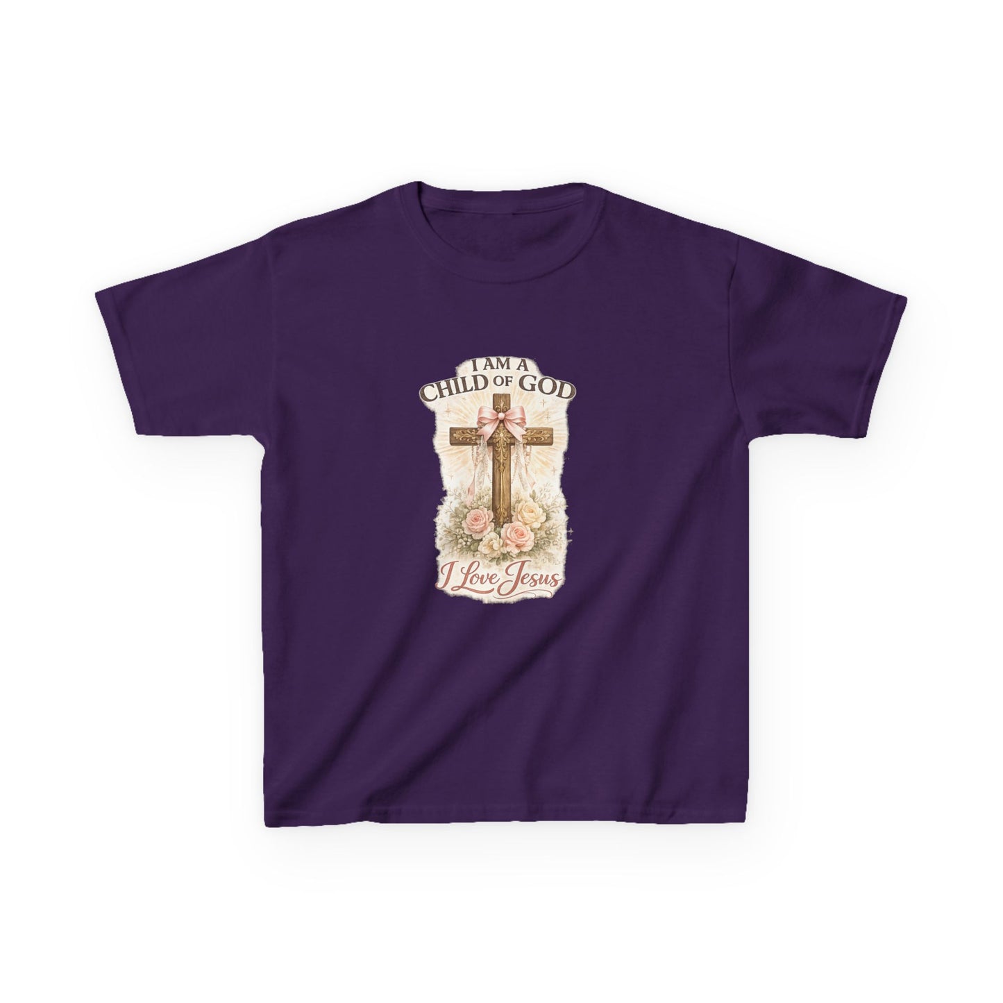 Kids T‑Shirt — "I Am a Child of God, I Love Jesus" Cross Design (Christian Children’s Faith Tee)