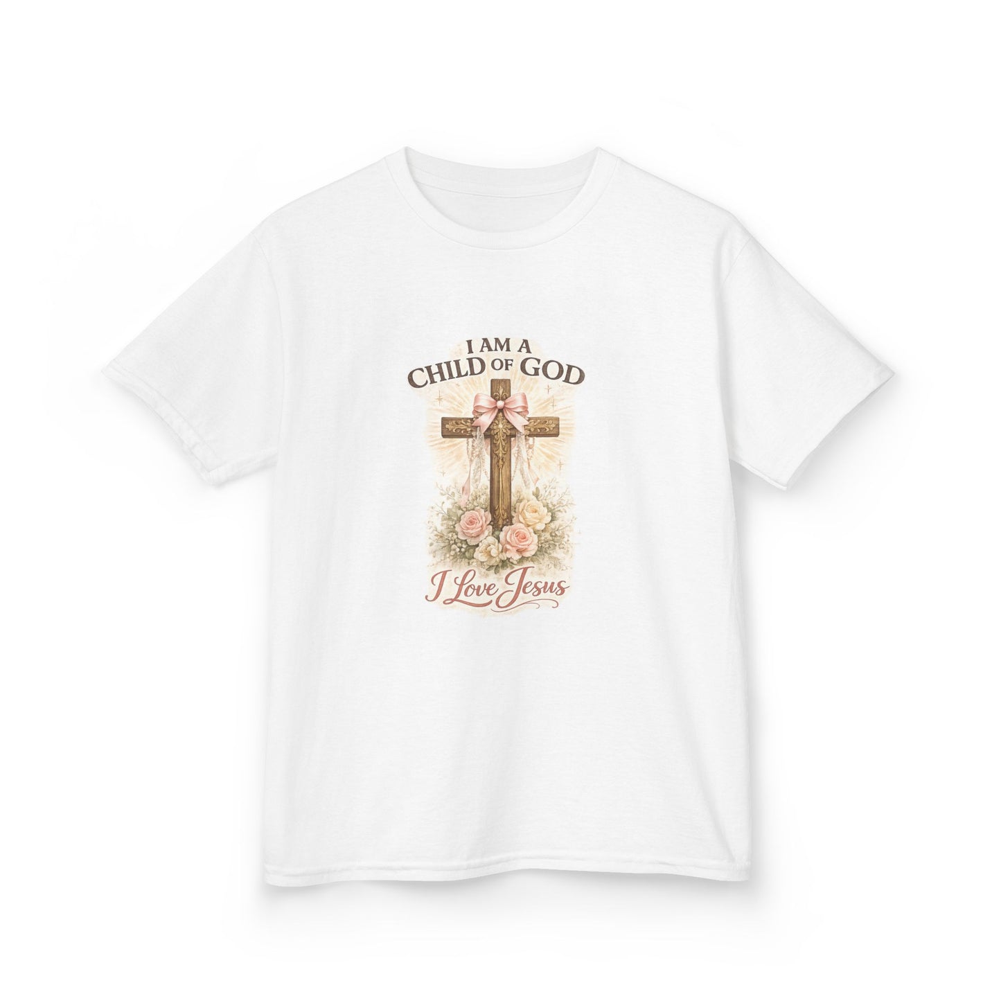 Kids T‑Shirt — "I Am a Child of God, I Love Jesus" Cross Design (Christian Children’s Faith Tee)