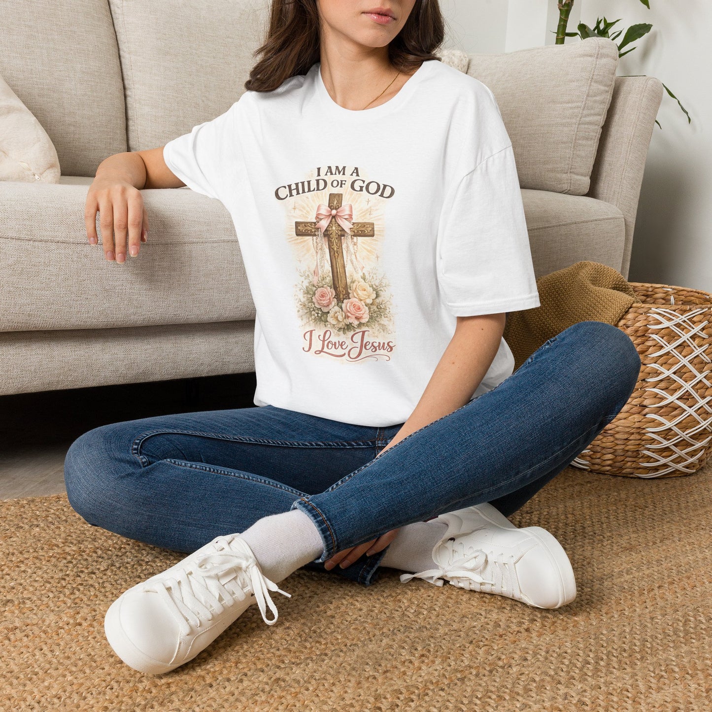 I Am a Child of God T-Shirt — Floral Cross Christian Tee
