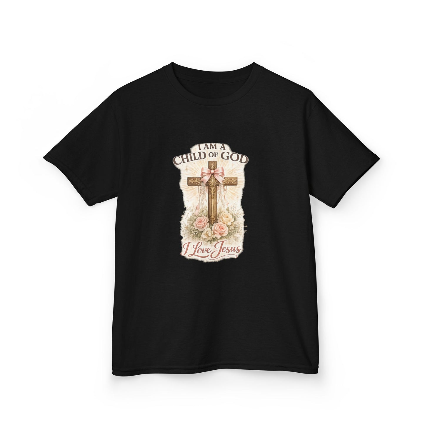 Kids T‑Shirt — "I Am a Child of God, I Love Jesus" Cross Design (Christian Children’s Faith Tee)