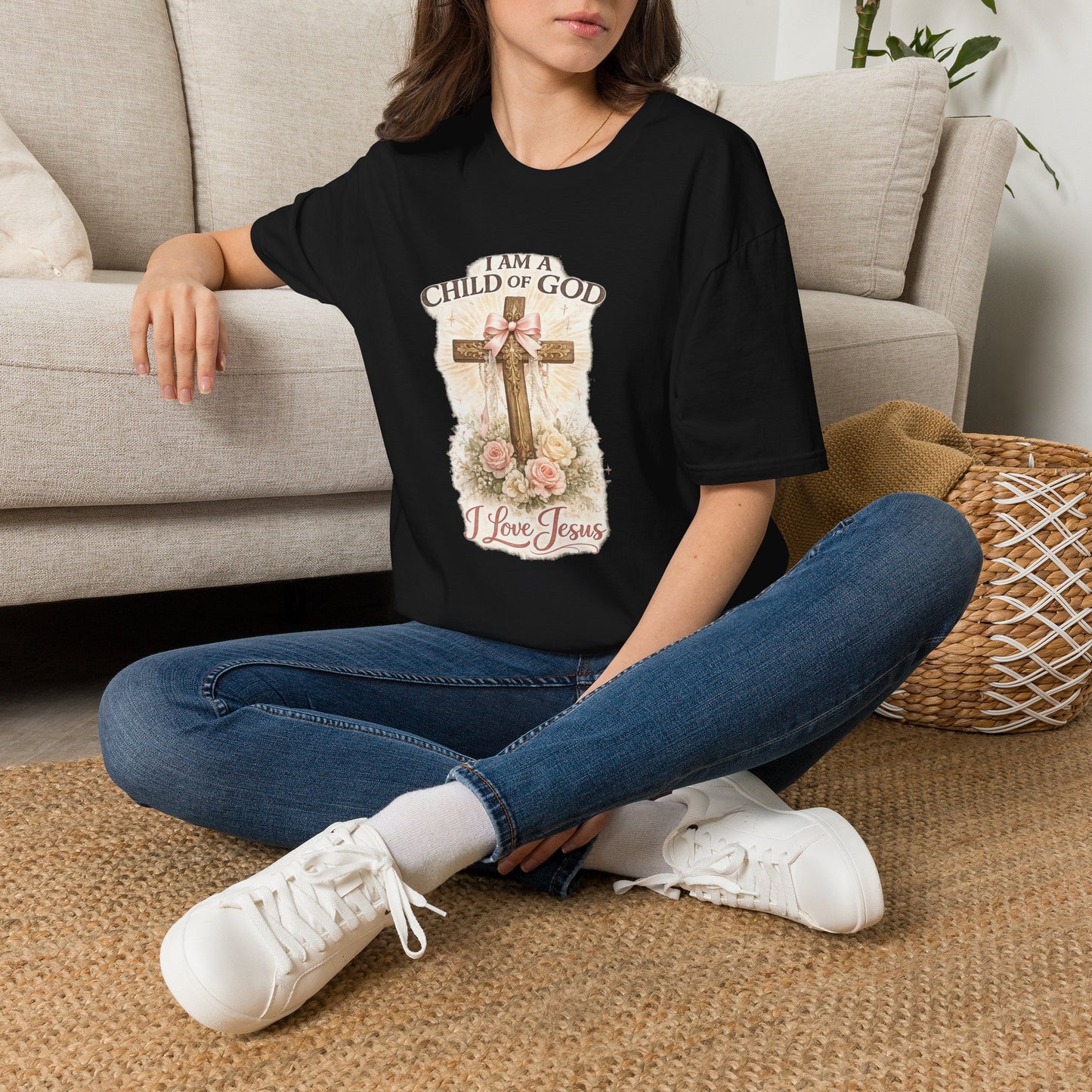 I Am a Child of God T-Shirt — Floral Cross Christian Tee