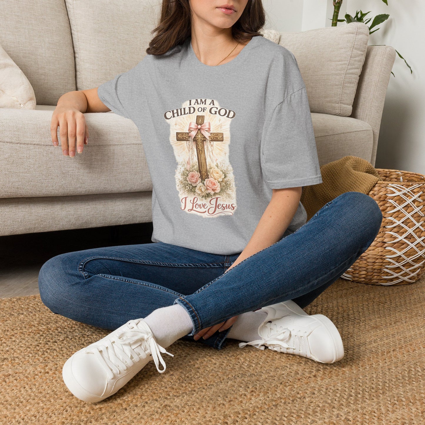 I Am a Child of God T-Shirt — Floral Cross Christian Tee