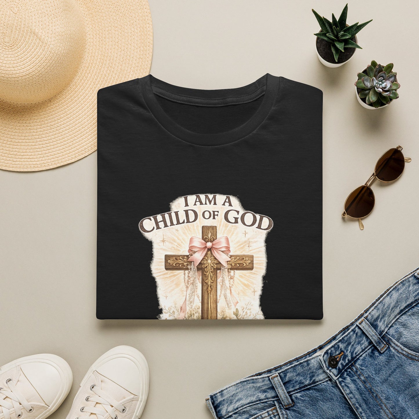 I Am a Child of God T-Shirt — Floral Cross Christian Tee