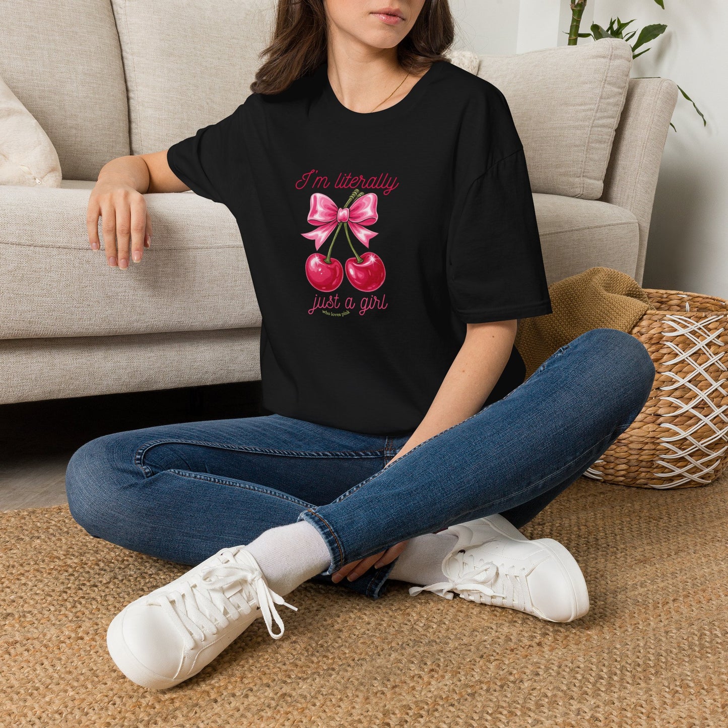 T-Shirt — “I’m Literally Just a Girl” Cherry Bow Graphic Tee