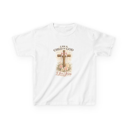 Kids T‑Shirt — "I Am a Child of God, I Love Jesus" Cross Design (Christian Children’s Faith Tee)