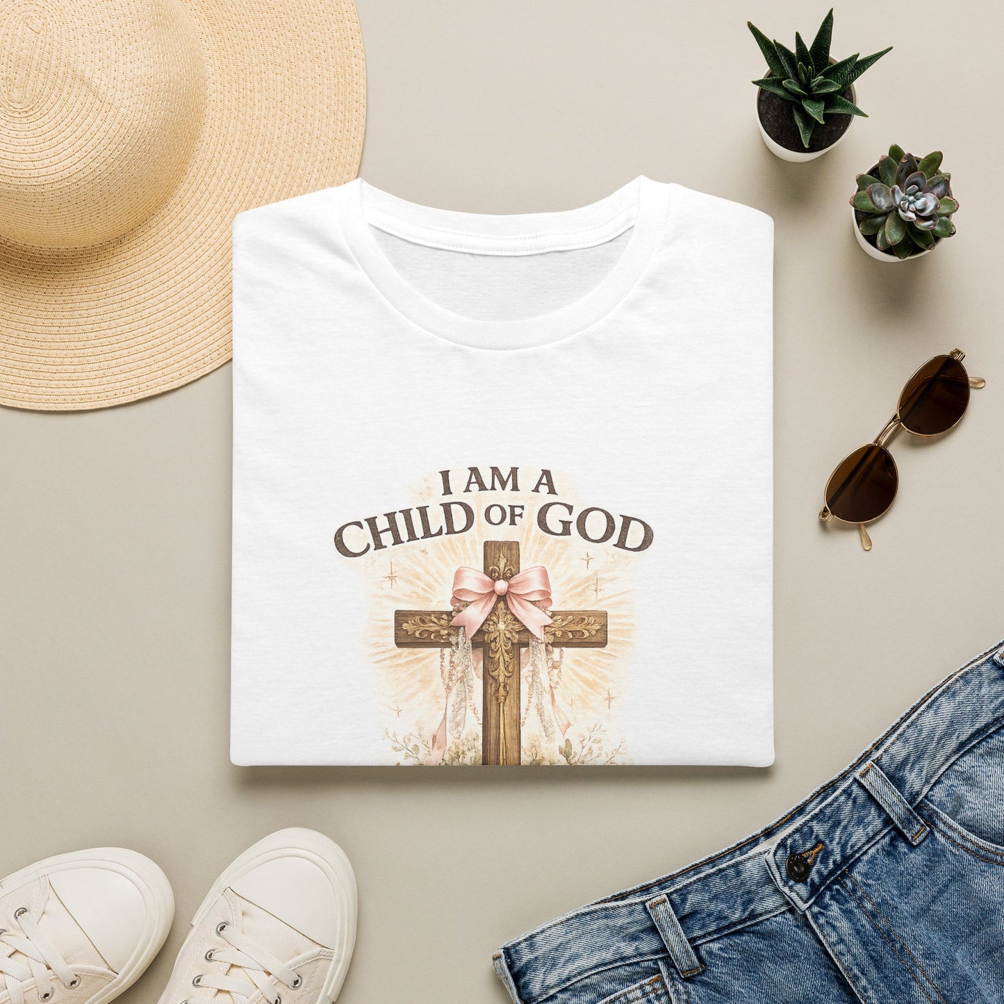 I Am a Child of God T-Shirt — Floral Cross Christian Tee